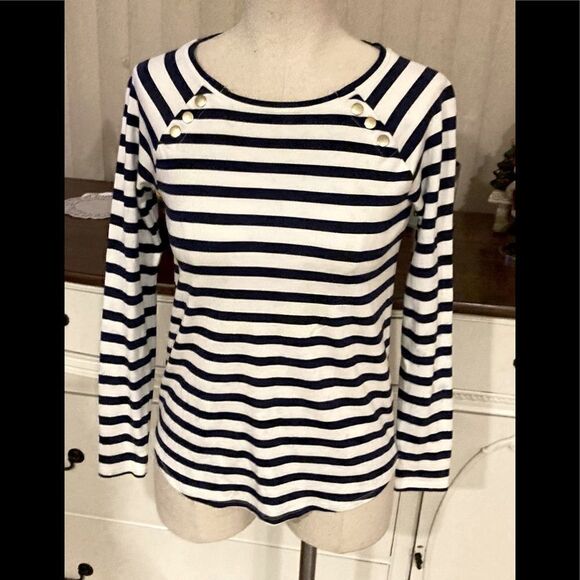 Premise Blue & White striped long sleeve top XS - Picture 2 of 6